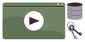 Digital media streaming concept with database, play button, and security keys illustration Royalty Free Stock Photo