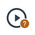 Play button icon with question mark. Play button icon and help, how to, info, query symbol Royalty Free Stock Photo