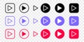 Play button icon set. Modern video and audio player. Vector illustration isolated on transparent background. Royalty Free Stock Photo