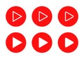 Play button icon vector in red circle. Streaming video symbol Royalty Free Stock Photo