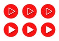 Play button icon vector in red circle. Streaming video symbol with shadow Royalty Free Stock Photo