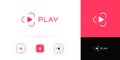 Play button logo with abstract triangle for digital video app, tech startup, multimedia platform. Vector illustration.