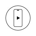 Play button on smartphone screen icon vector. Cellphone on circle line Royalty Free Stock Photo