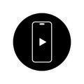 Play button on smartphone screen icon vector. Cellphone on black circle Royalty Free Stock Photo