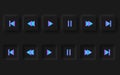 Play buttons, neomorphic style black player. trend 2021 Royalty Free Stock Photo
