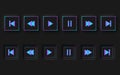 Play buttons, neomorphic style black player. trend 2021 Royalty Free Stock Photo