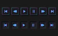 play buttons, neomorphic style black player. trend 2021 Royalty Free Stock Photo