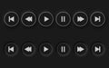 play buttons, neomorphic style black player. trend 2021 Royalty Free Stock Photo