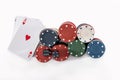 Play card with poker chips isolated Royalty Free Stock Photo