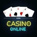 Neon casino online card play vector