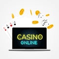 Neon casino online card play vectorcasino online card & dice coins vector