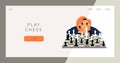 Play chess landing page. Cute girl plays chess.