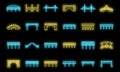 Play dice icons set vector neon