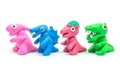 Play doh Tyrannosaurus Spinosaurus Pachycephalosaurus Parasaurolophus on white background