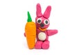 Play dough rabbit hold carrot on white background Royalty Free Stock Photo