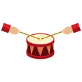 Play the drum, hands hold the drumsticks, the drum icon