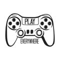 Play Everywhere. Gamer logo with joystick. Vector illustration of a game console. Image of a gamepad for teen lovers of video and