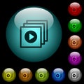 Play files icons in color illuminated glass buttons