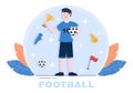 Play Football with Soccer Team Players Celebrate Their Victory in Matches and Get Gold Trophies. Vector Illustration Royalty Free Stock Photo