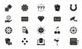 Play Gambling Game Black Silhouette Sign. Casino and Poker Solid Icon Set. Bet Lottery, Jackpot 777 in Vegas Symbol