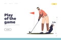 Play game concept of landing page with male golf player hitting ball with golf club Royalty Free Stock Photo