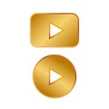 Play gold button vector icon. Round arrow gold play button Royalty Free Stock Photo