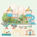 Play ground vector template in flat design. Preschool yard with toys