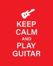 Play Guitar vector banner template. Keep calm and play guitar text on red background. Vector illustration EPS 10 Royalty Free Stock Photo