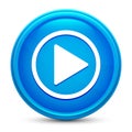 Play icon glass shiny blue round button isolated design vector illustration Royalty Free Stock Photo