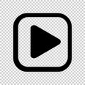 Play icon for video isolated and transparent background, flat button play media, icon play for music and video app, simple black