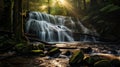 The play of light on a cascading waterfall