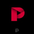 Play logo, play symbol. P letter consist of red bent ribbon with play arrow inside.