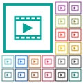 Play movie flat color icons with quadrant frames Royalty Free Stock Photo