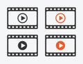 Play movie icon, film icon, play video icon set in black or red color play button vector illustration Royalty Free Stock Photo