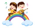 Play music concept of children group on rainbow Royalty Free Stock Photo