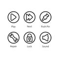 Play, Next, Push Pin, Repair, Lock, Sound, Icon Royalty Free Stock Photo