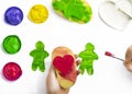 Play painting with potatoe stamps Royalty Free Stock Photo