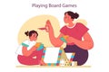 Play with a parents. Little girl playing table games with her mother.