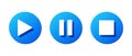 play, pause and stop blue vector buttons for media player, white icons Royalty Free Stock Photo