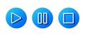 play, pause and stop blue vector buttons for media player, white line icons Royalty Free Stock Photo