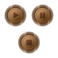 Play,pause,and stop button,metallic brown color
