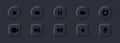 Play, pause, stop, record, forward, rewind, previous, next buttons icon set. Collection of multimedia symbols, media player