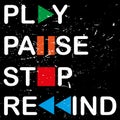 play pause stop rewind on black