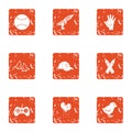 Play peace icons set, grunge style