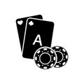 Play Poker Card Chip Black Silhouette Icon. Casino Roulette in Vegas Glyph Pictogram. Play Card Gamble Game Flat Symbol Royalty Free Stock Photo