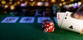 Play poker in casino. pocket aces and chips. copy space Royalty Free Stock Photo