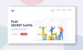 Play Secret Santa Landing Page Template. Xmas Celebration in Office, Happy Business People Christmas and New Year Party Royalty Free Stock Photo