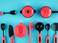 play set of kitchen items and accessories, kitchen and cook game for children Royalty Free Stock Photo