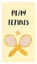 Play tennis greeting card doodle cartoon style postcard in orange colors.