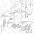 Play with Triangle Family Room Line Art and Outline Illustration